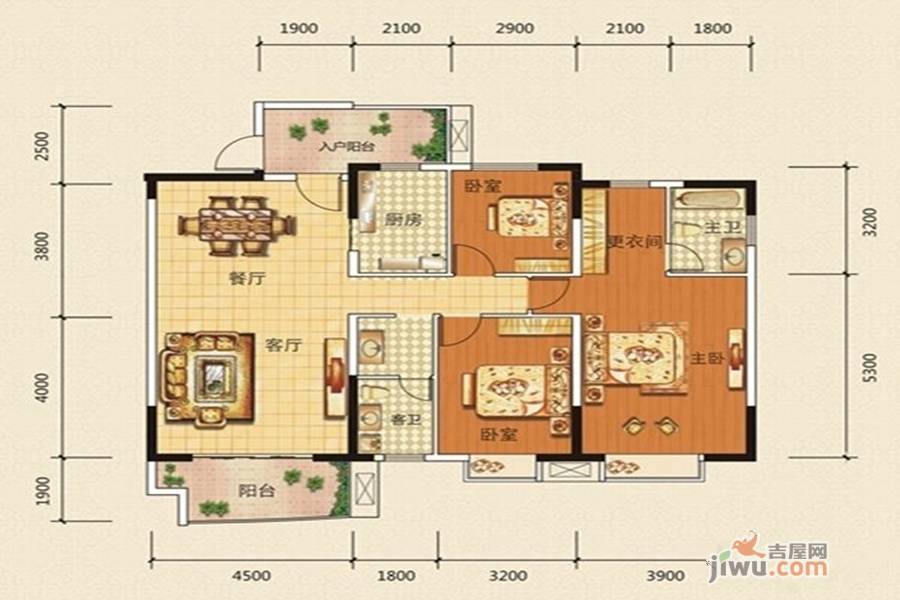 垯鑫苑3室2厅2卫133.3㎡户型图