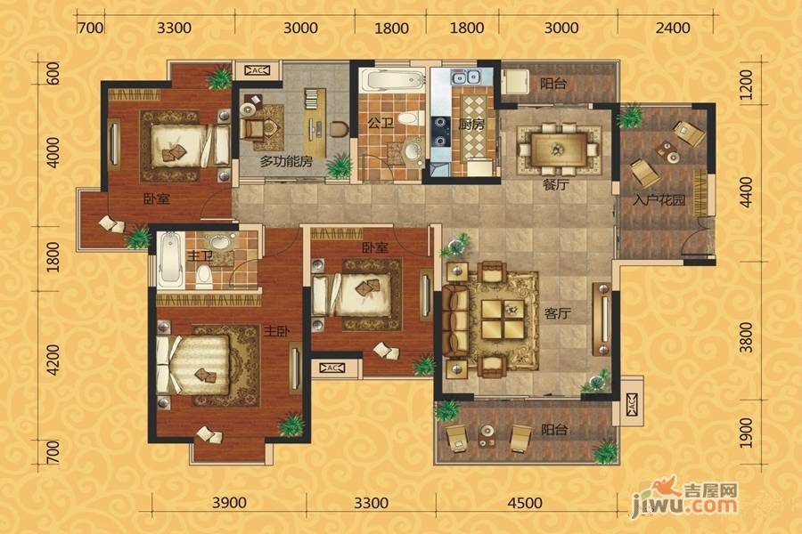 欧景蓝湾3室2厅2卫145.3㎡户型图