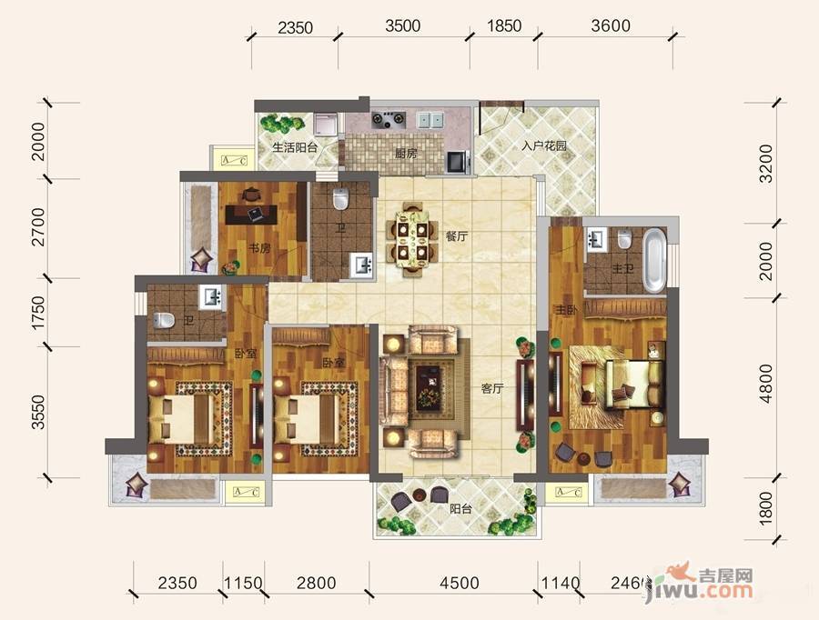 观天下3室2厅2卫141.3㎡户型图