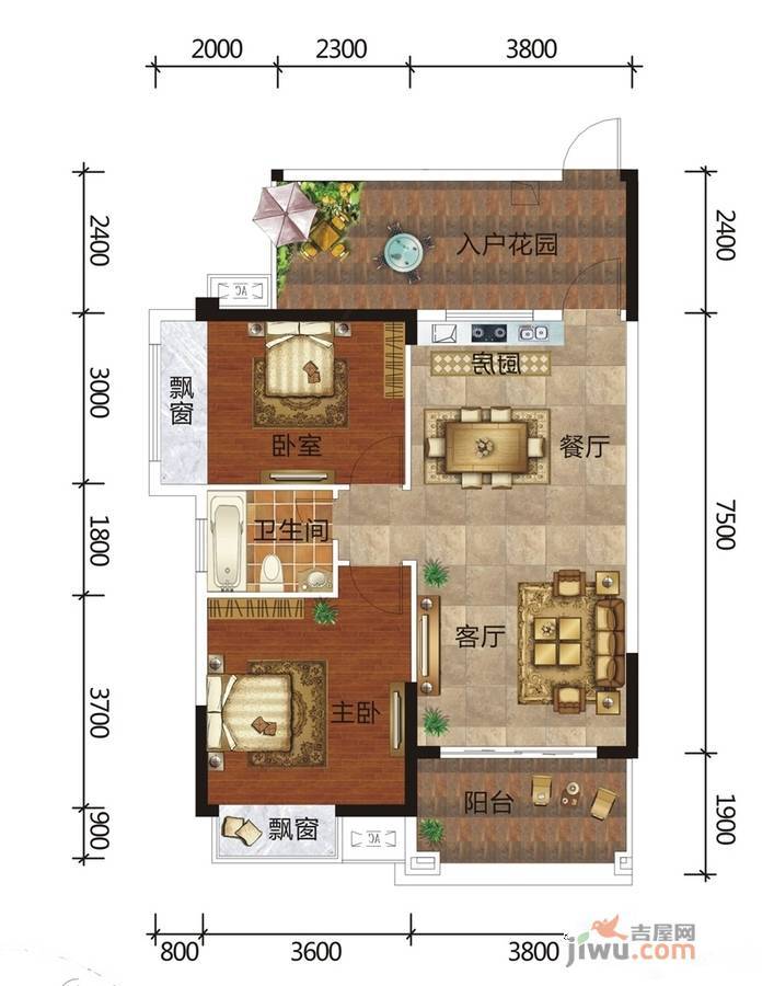 广汇圣湖城2室2厅1卫84.8㎡户型图