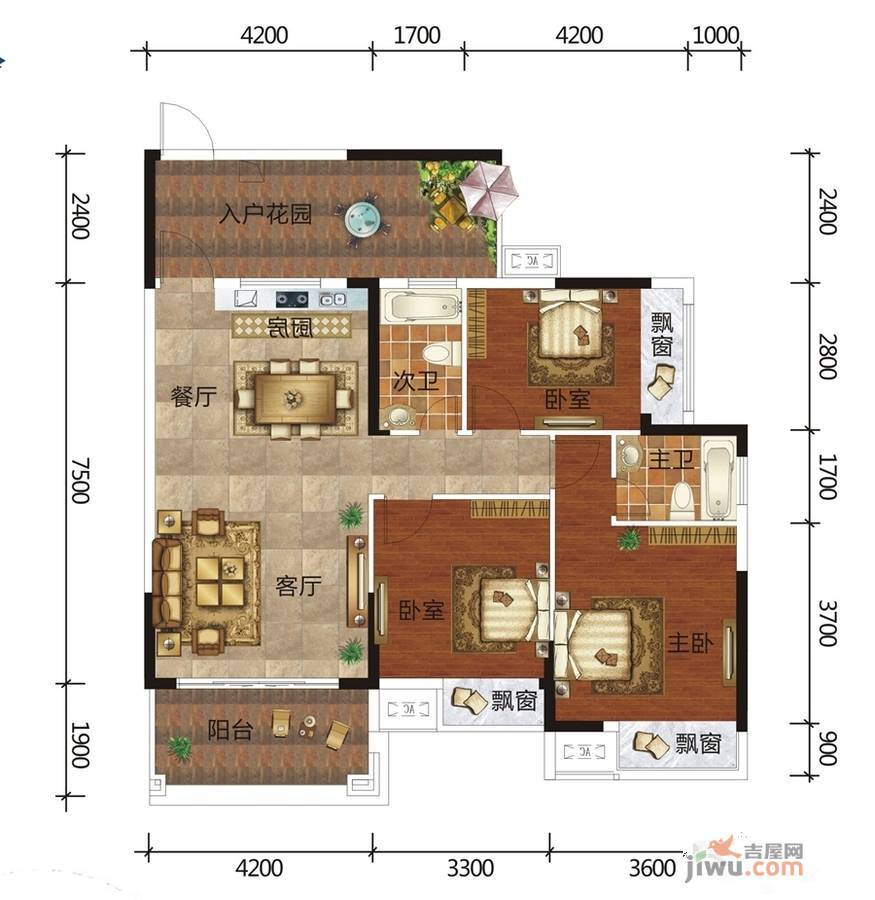 广汇圣湖城2室2厅2卫108.8㎡户型图