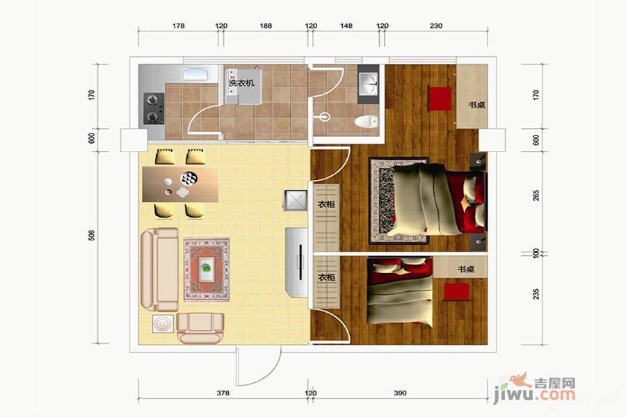 金泽科技园2室1厅1卫84㎡户型图