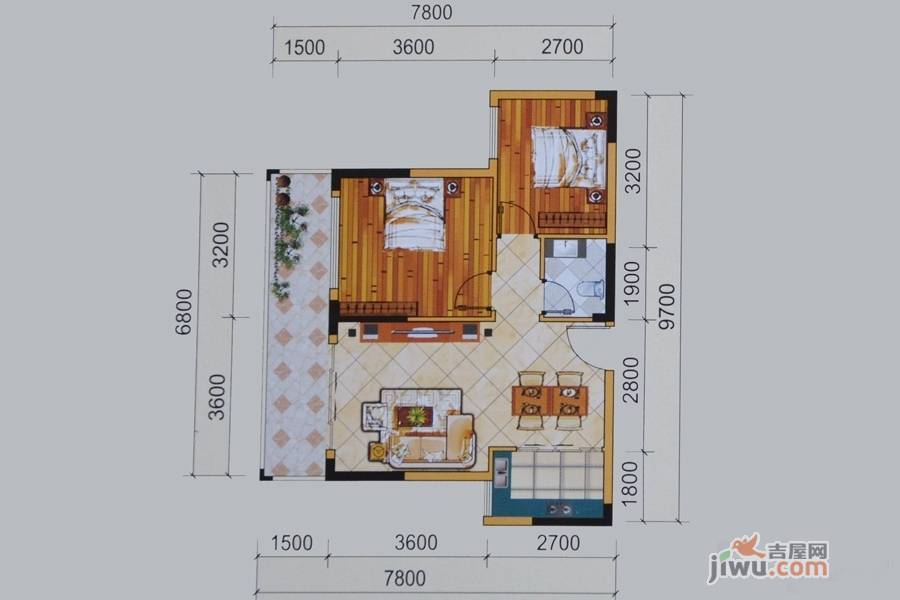 喜源居2室2厅1卫77㎡户型图