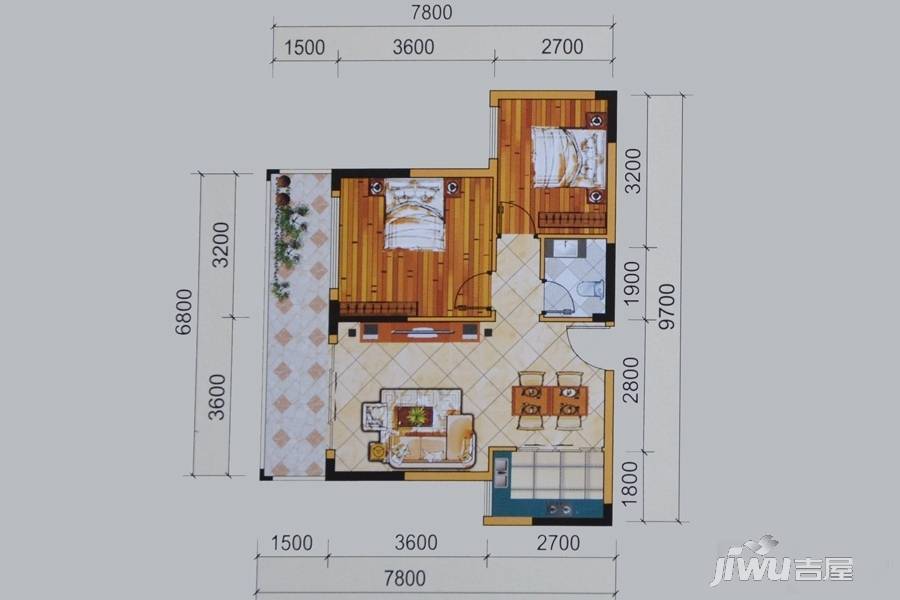 喜源居2室2厅1卫77㎡户型图