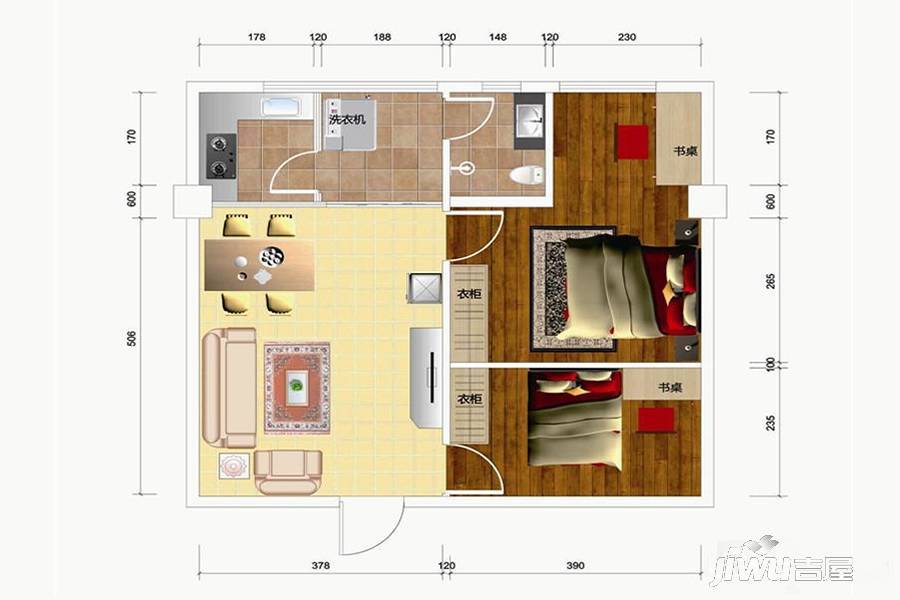 金泽科技园2室1厅1卫84㎡户型图