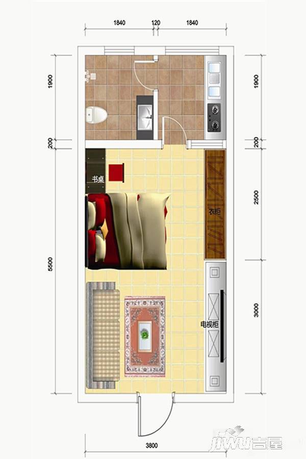 金泽科技园1室1厅1卫42㎡户型图