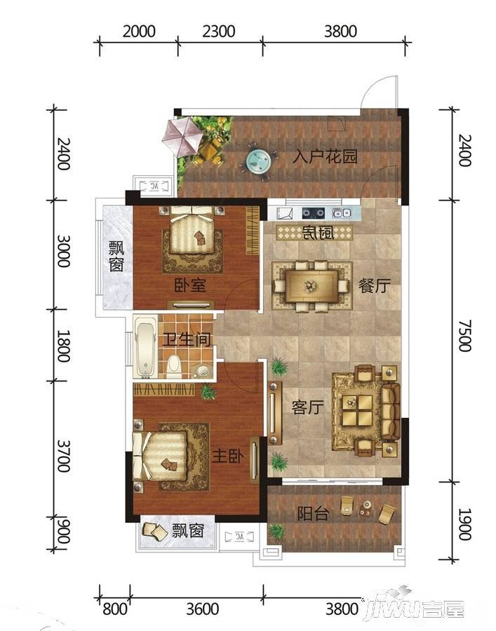 广汇圣湖城2室2厅1卫84.8㎡户型图