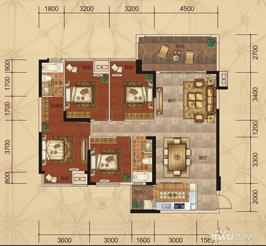 广汇圣湖城4室2厅2卫140.4㎡户型图