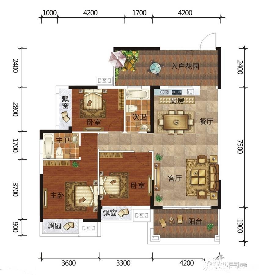 广汇圣湖城3室2厅2卫113.7㎡户型图