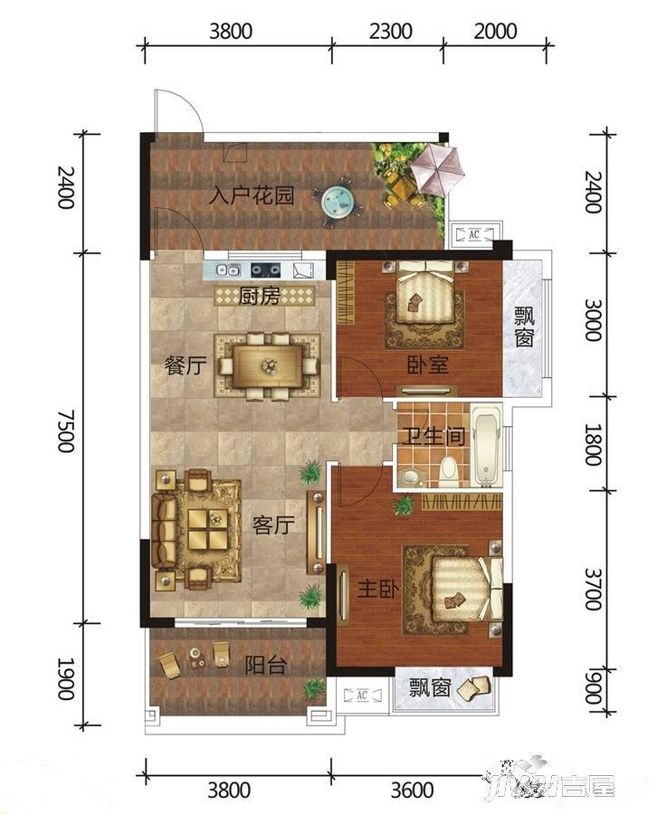 广汇圣湖城2室2厅1卫84.8㎡户型图