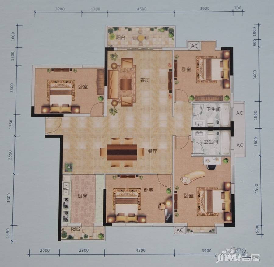 巨星国际4室2厅2卫171.6㎡户型图