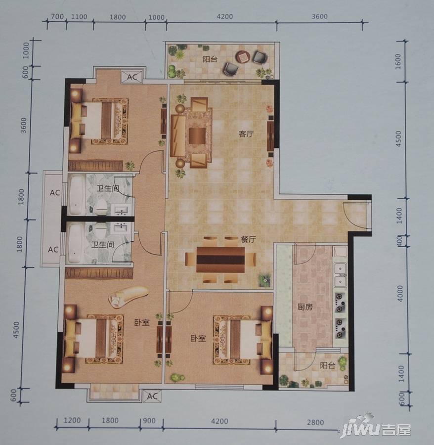 巨星国际3室2厅2卫141.4㎡户型图