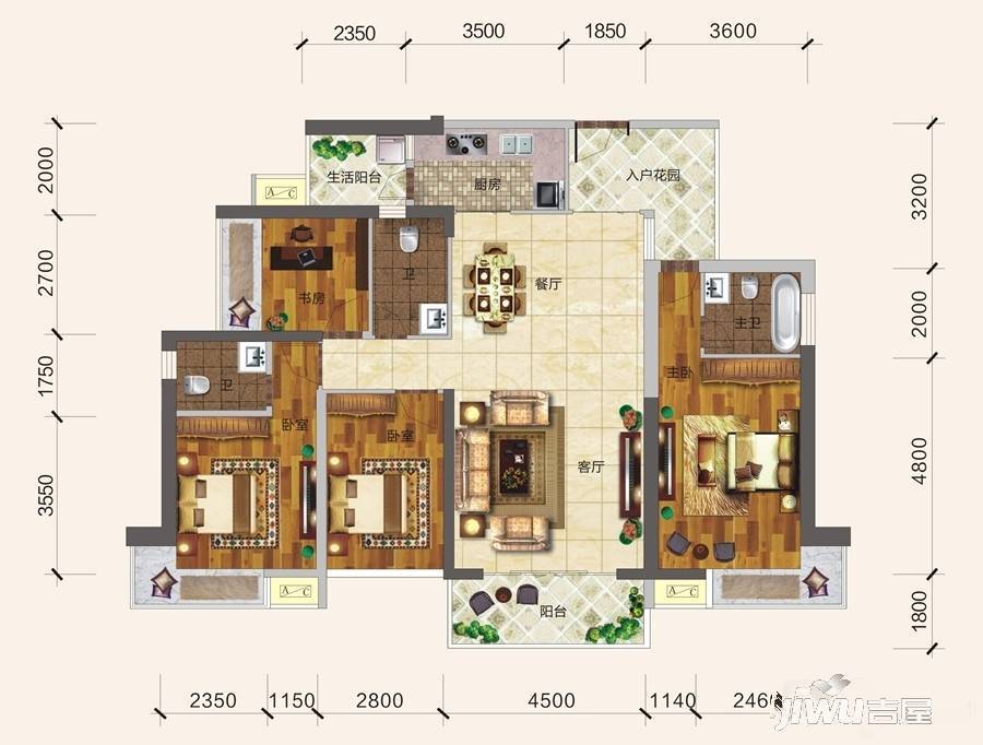 观天下3室2厅2卫141.3㎡户型图