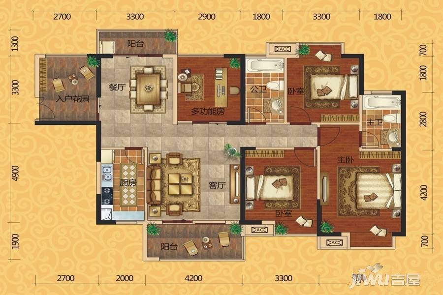 欧景蓝湾3室2厅2卫135.9㎡户型图