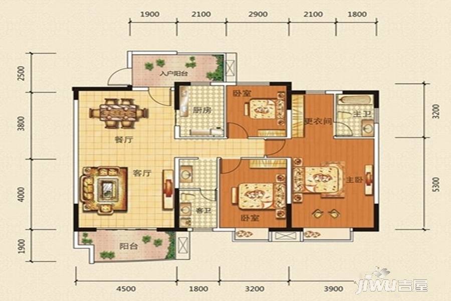 垯鑫苑3室2厅2卫133.3㎡户型图