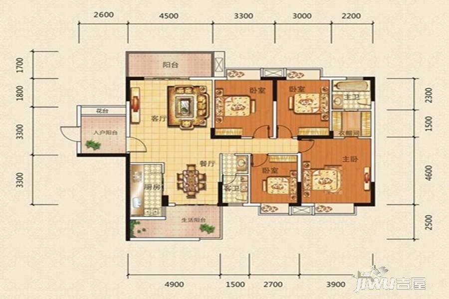 垯鑫苑4室2厅2卫141.6㎡户型图