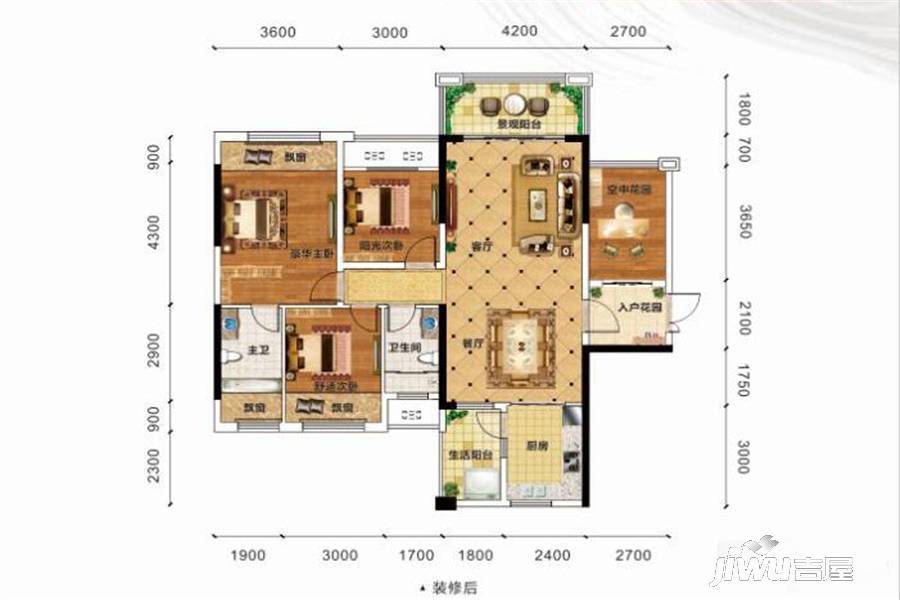 迎宾华府2室2厅2卫115㎡户型图