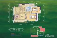 西江绿城香榭里花园1室2厅1卫84.1㎡户型图