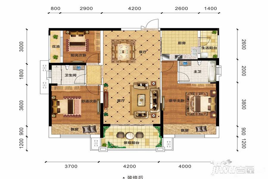 迎宾华府3室2厅2卫117.6㎡户型图