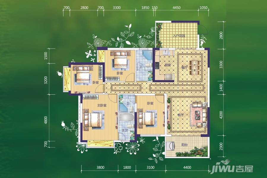 西江绿城香榭里花园3室2厅2卫147.1㎡户型图