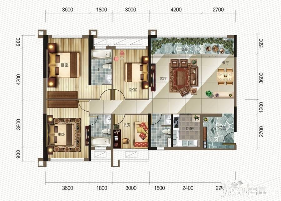 锦洲时代广场4室2厅3卫142㎡户型图