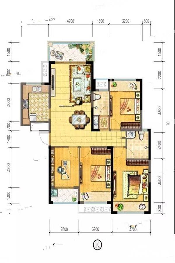 汇通商厦4室2厅2卫126.9㎡户型图