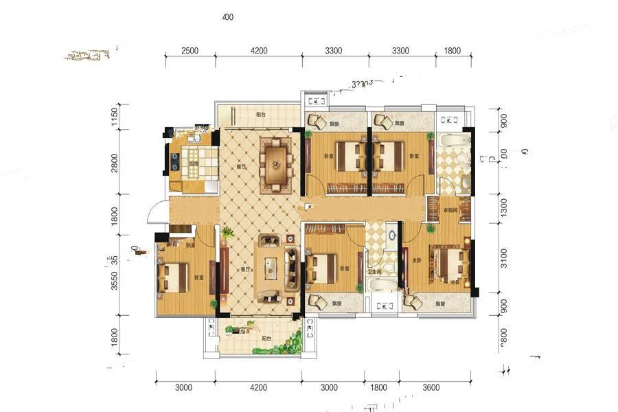 广汇圣湖城5室2厅2卫143.7㎡户型图