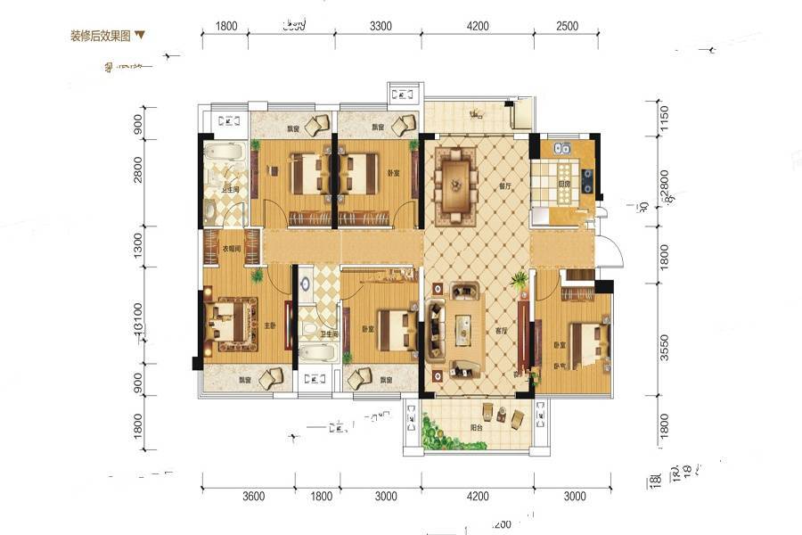 广汇圣湖城5室2厅2卫143.7㎡户型图