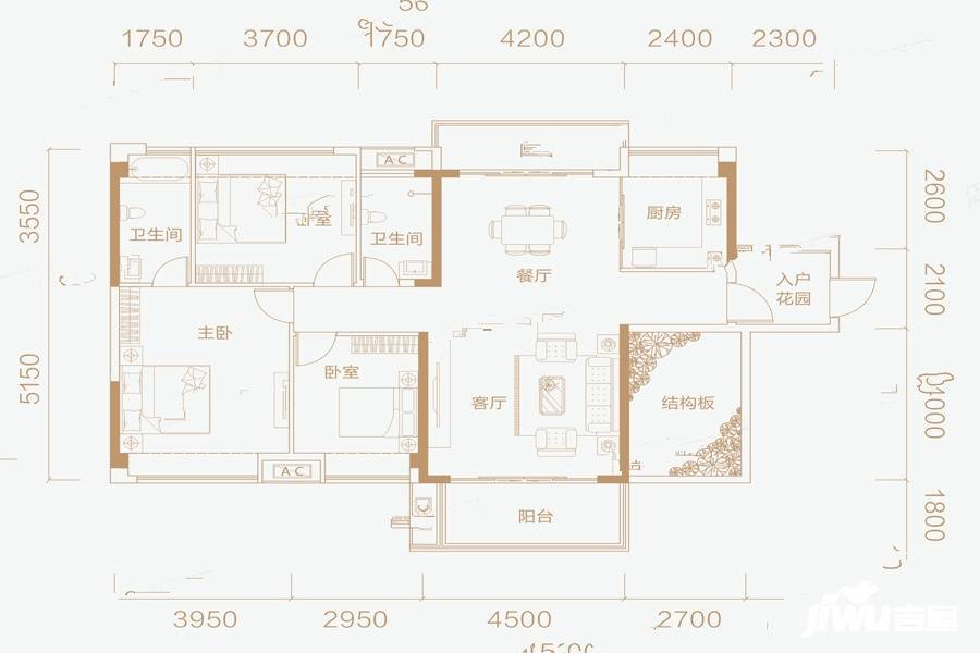 盛世青云府3室2厅2卫113.3㎡户型图